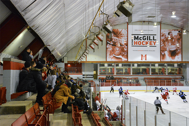 Fans watching a women's hockey game at McGill