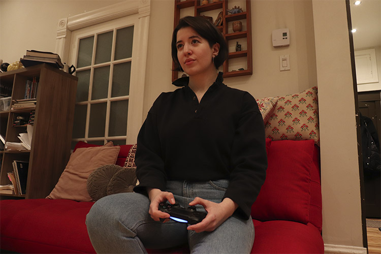 woman playing video games