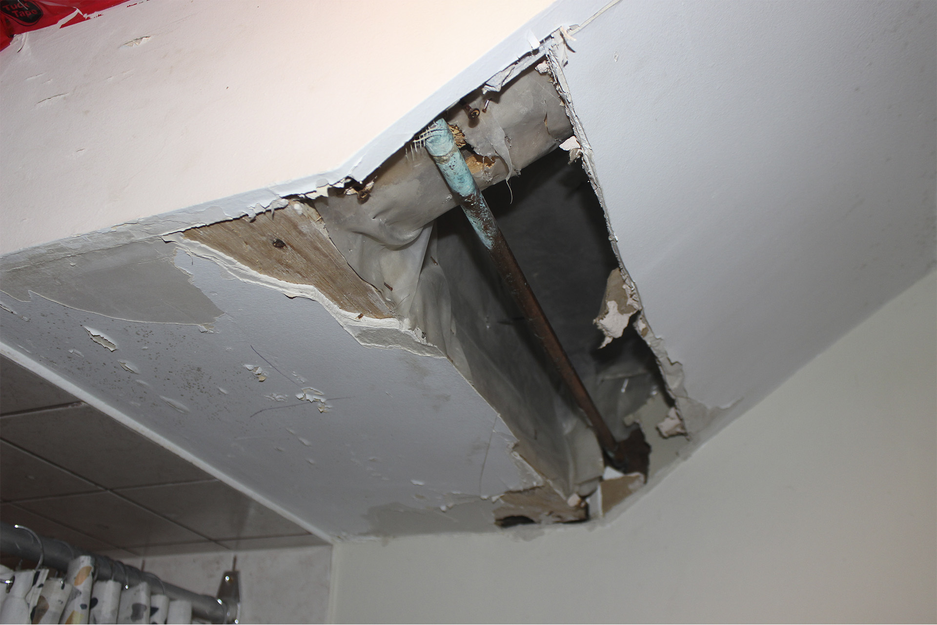 Damage above Roberts' toilet