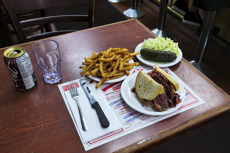 A smoked meat dish at Schwartz’s Deli