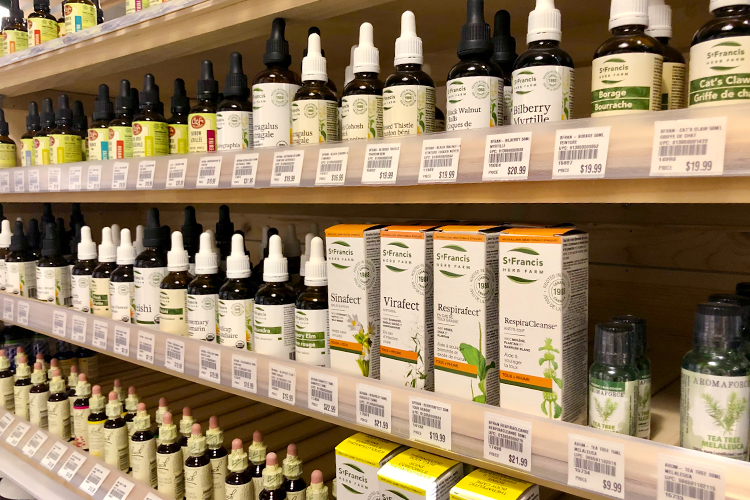Alternative medicine and natural health products in a store