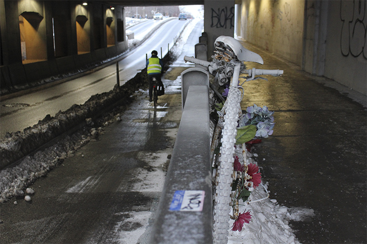 A ghost bike memorial in Montreal