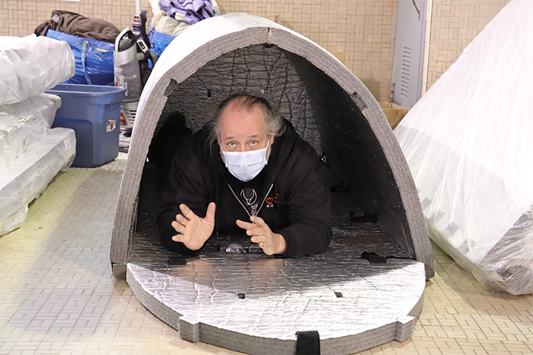 Michel Monette in an Iglou shelter for the homeless in Montreal