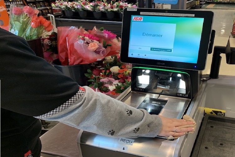 A self-checkout booth.