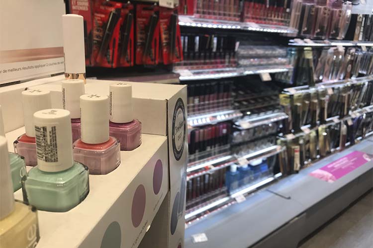 Beauty products in a pharmacy
