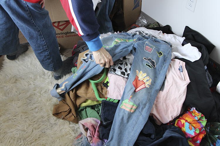 A pile of clothes to be used for upcycling.