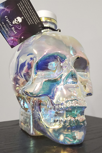 A bottle of vodka shaped like a skull