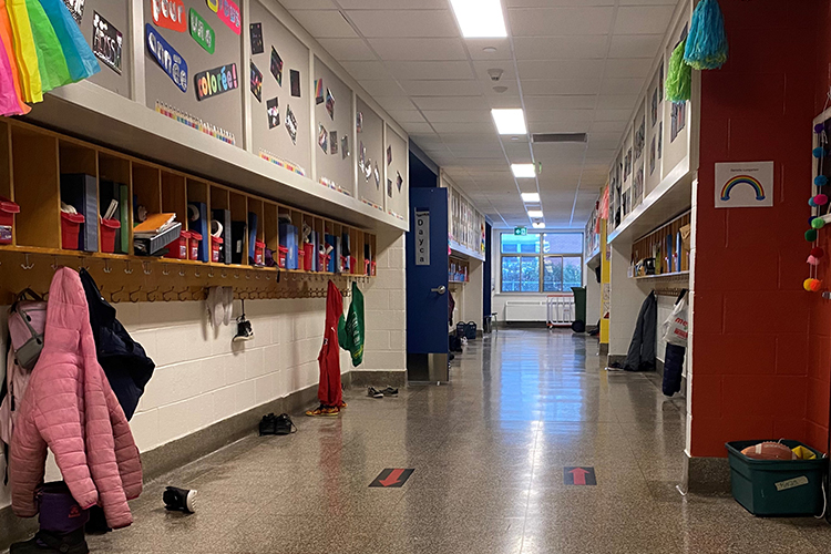 Empty elementary school hallway