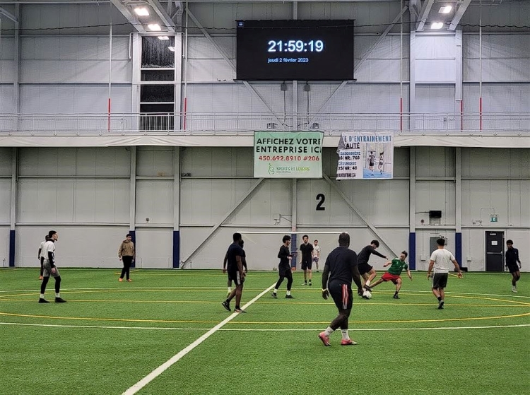 An indoor soccer game
