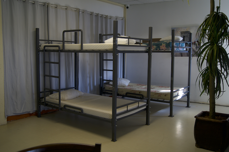 Bunk beds for males at the Ricochet Homeless Shelter