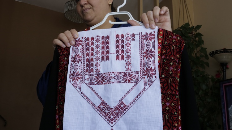 Embroidered patterns on a Palestinian dress